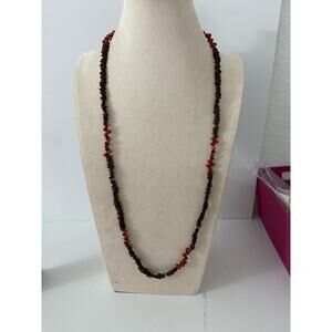 Red and brown wood chip necklace